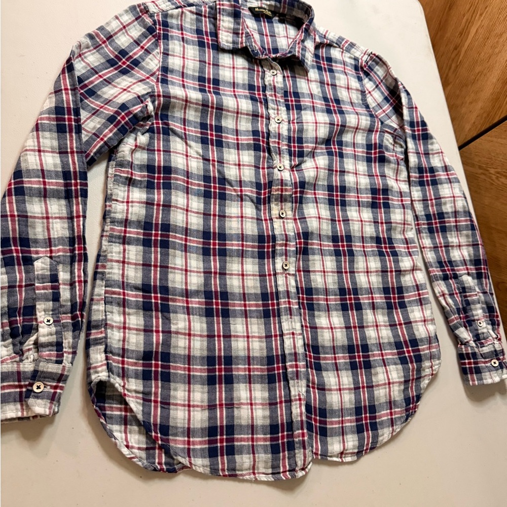 Massimo Dutti Men’s Plaid Button-Down Shirt - White, Blue & Red